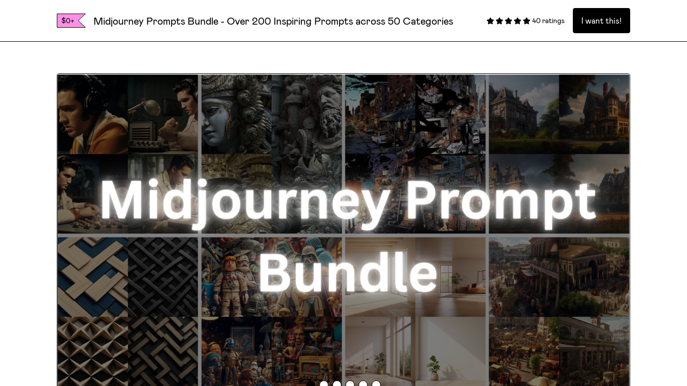 Midjourney Premium Prompts Bundle Landing page