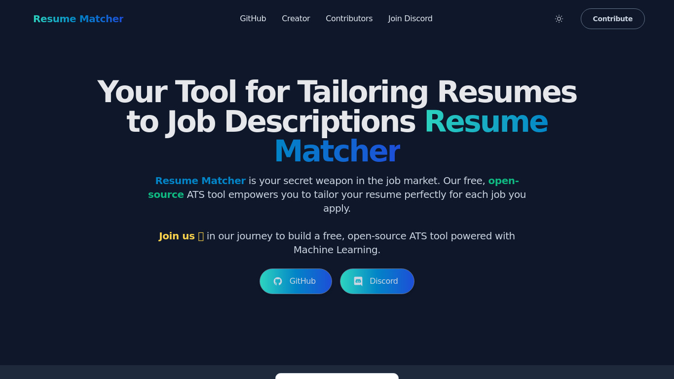 Resume Matcher Landing page