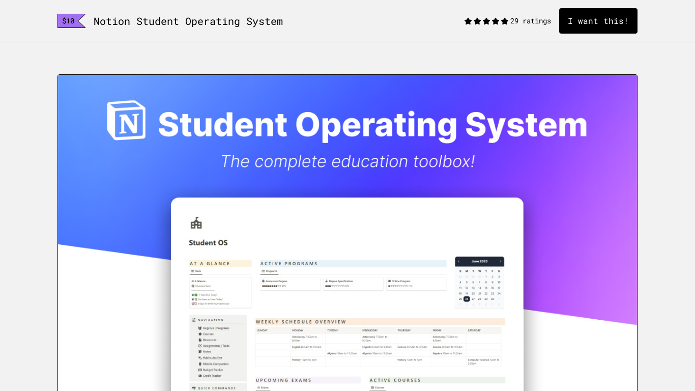 Notion Student OS Landing page