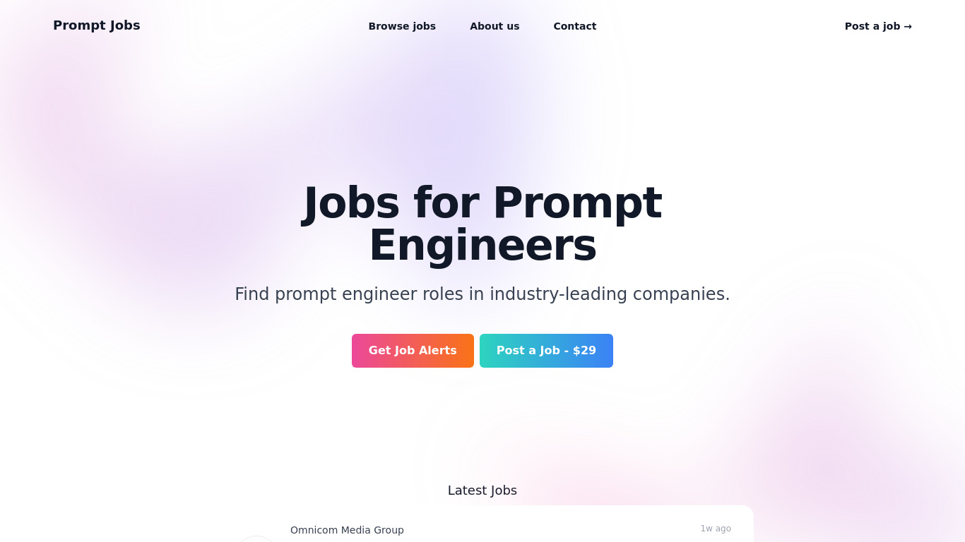 Prompt Jobs Landing page