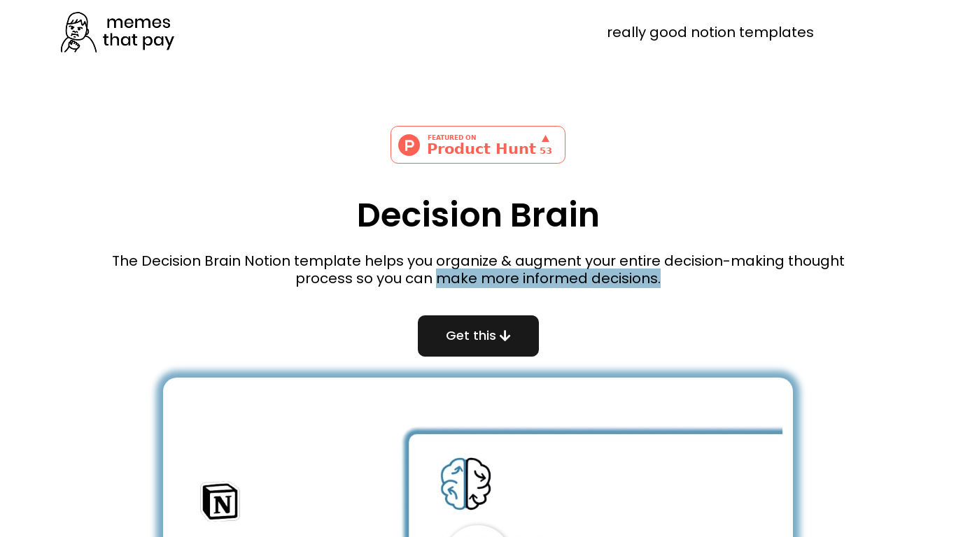 Notion Decision Brain Landing page