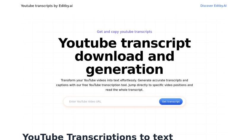 Youtube transcripts by Editby.ai Landing Page