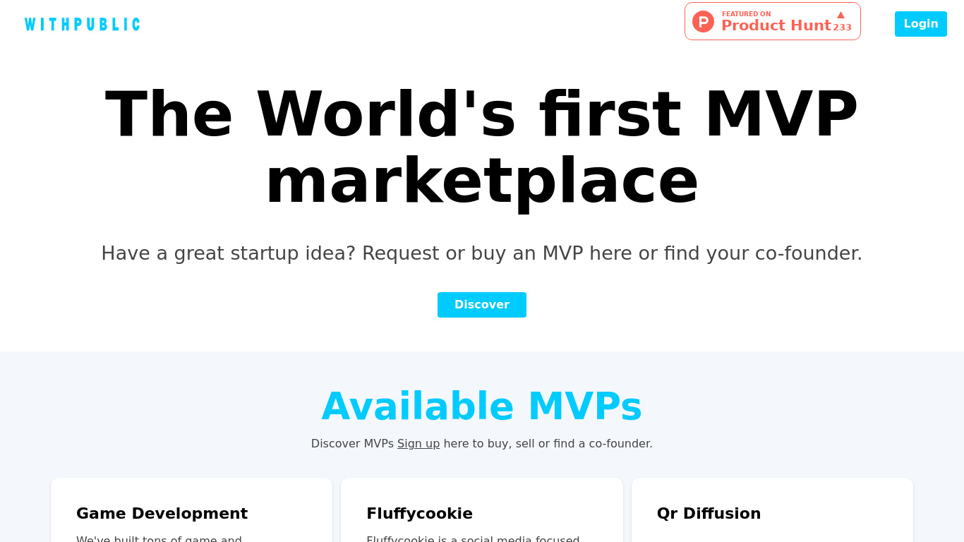The World's first MVP marketplace Landing page