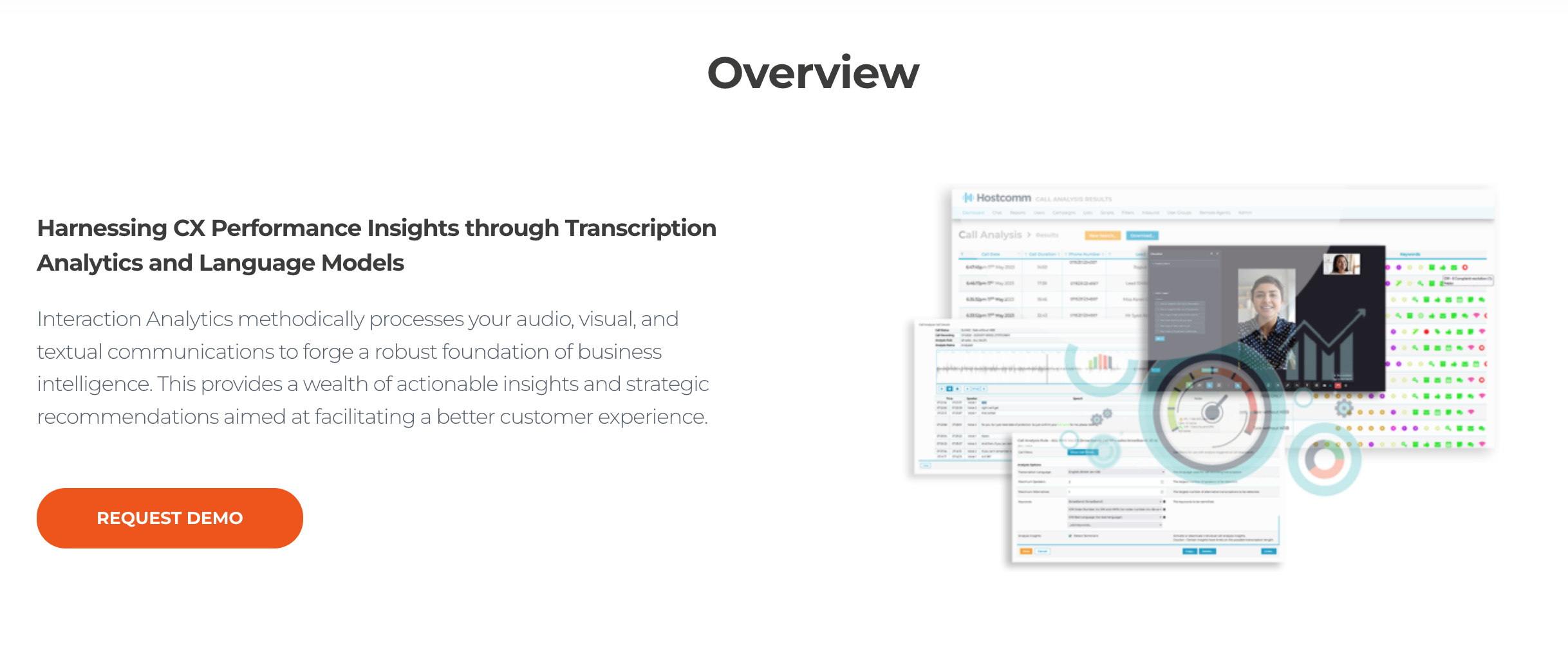 Hostcomm Interaction Analytics Landing page