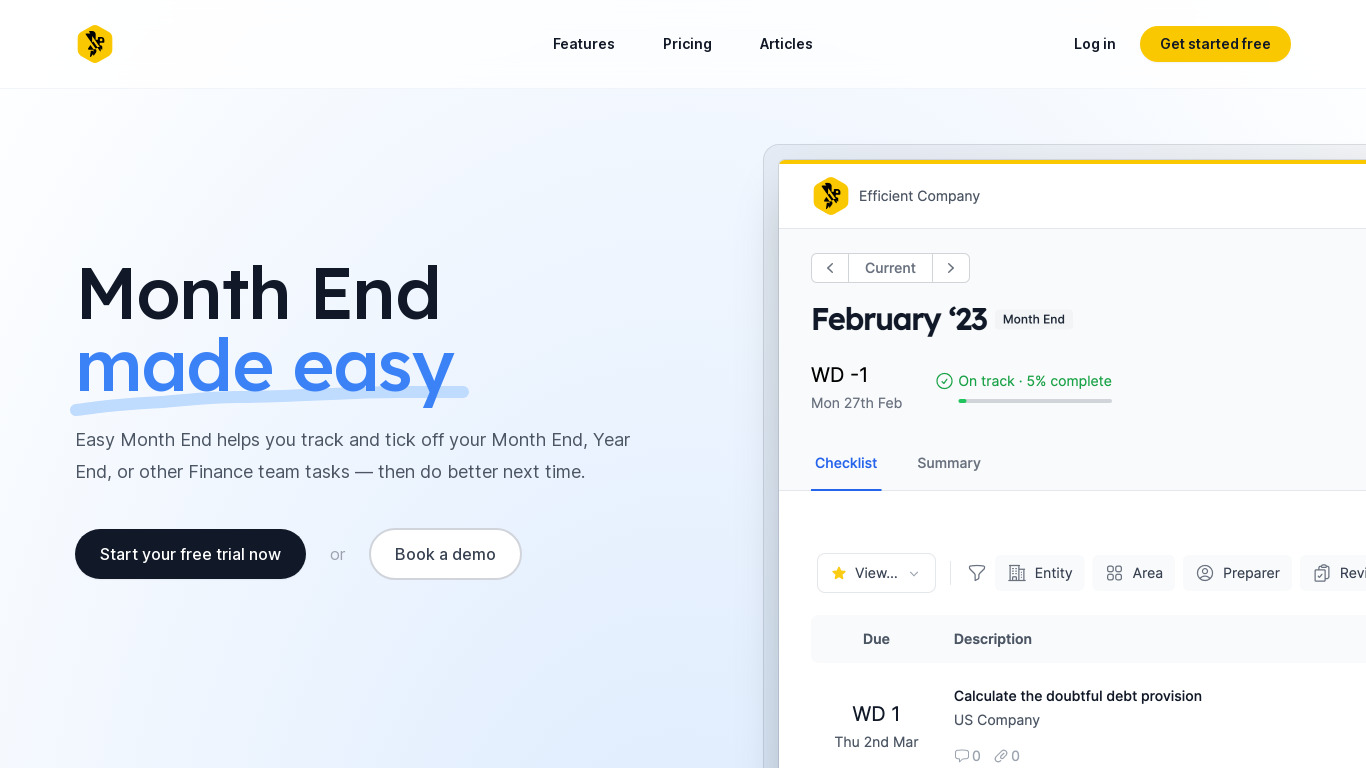 Easy Month End Landing page