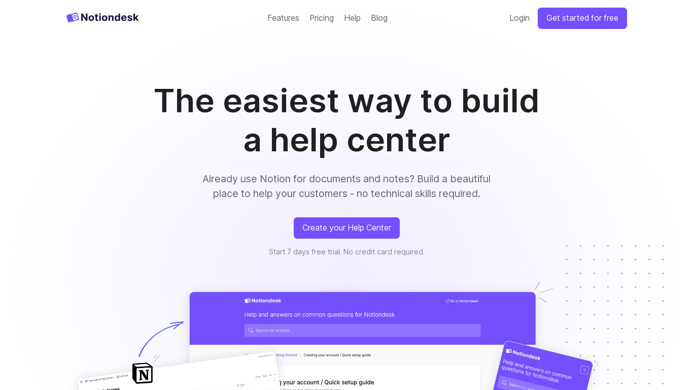 Notiondesk Landing page