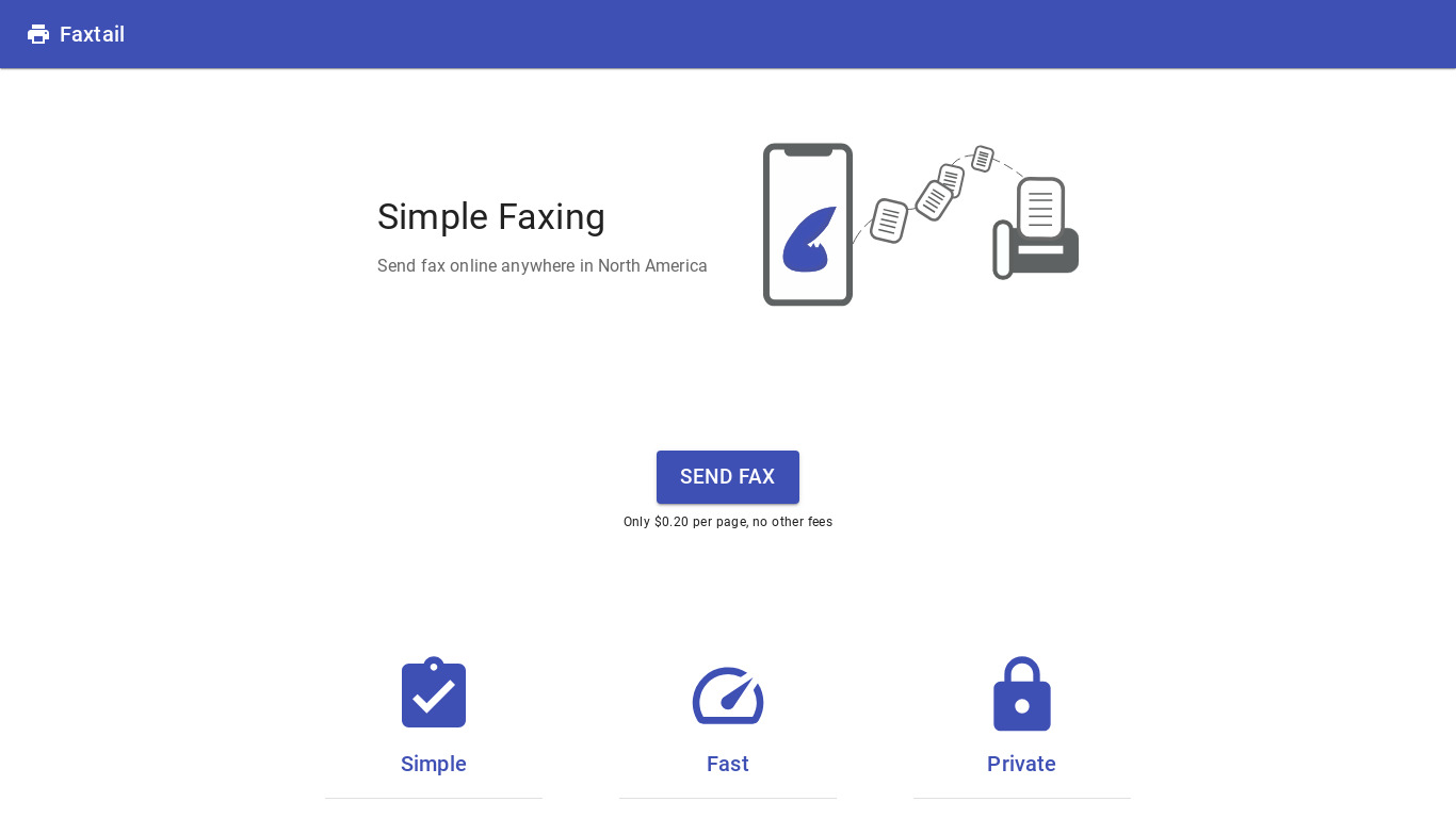 Faxtail Landing page