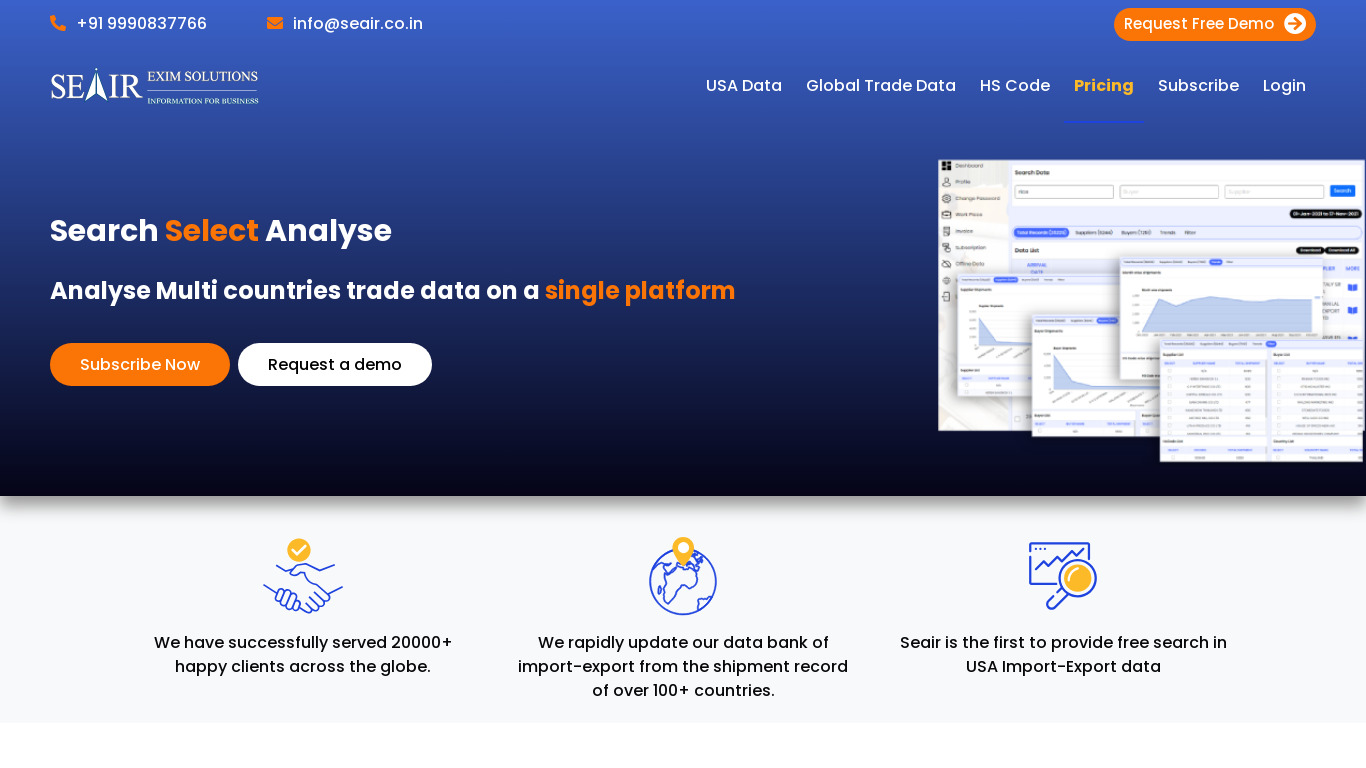 Indian Import Data Landing page