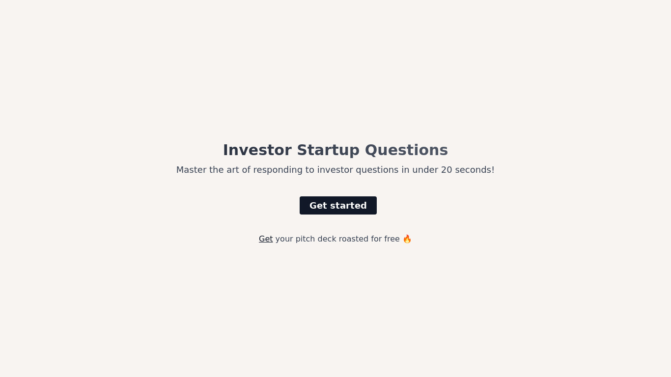 Investor Startup Questions Landing page