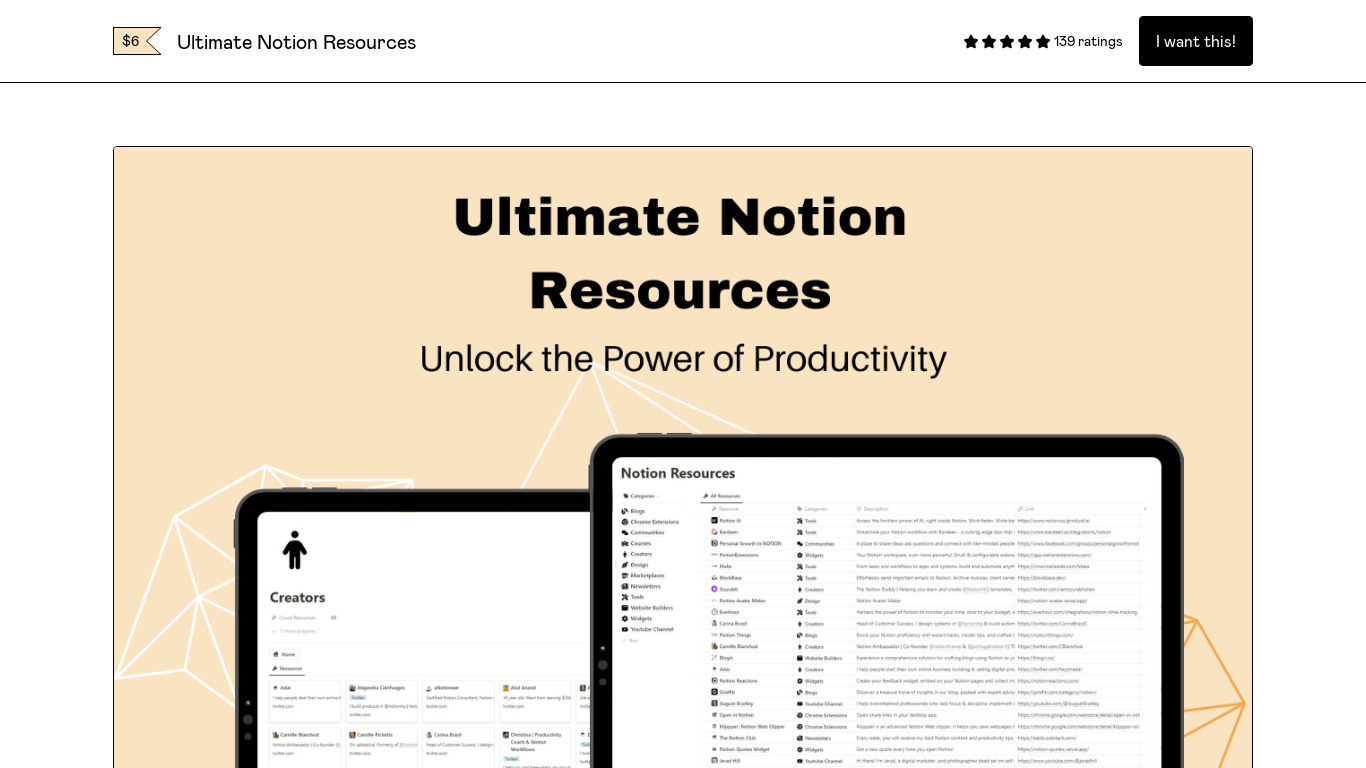 Ultimate Notion Resources Landing page