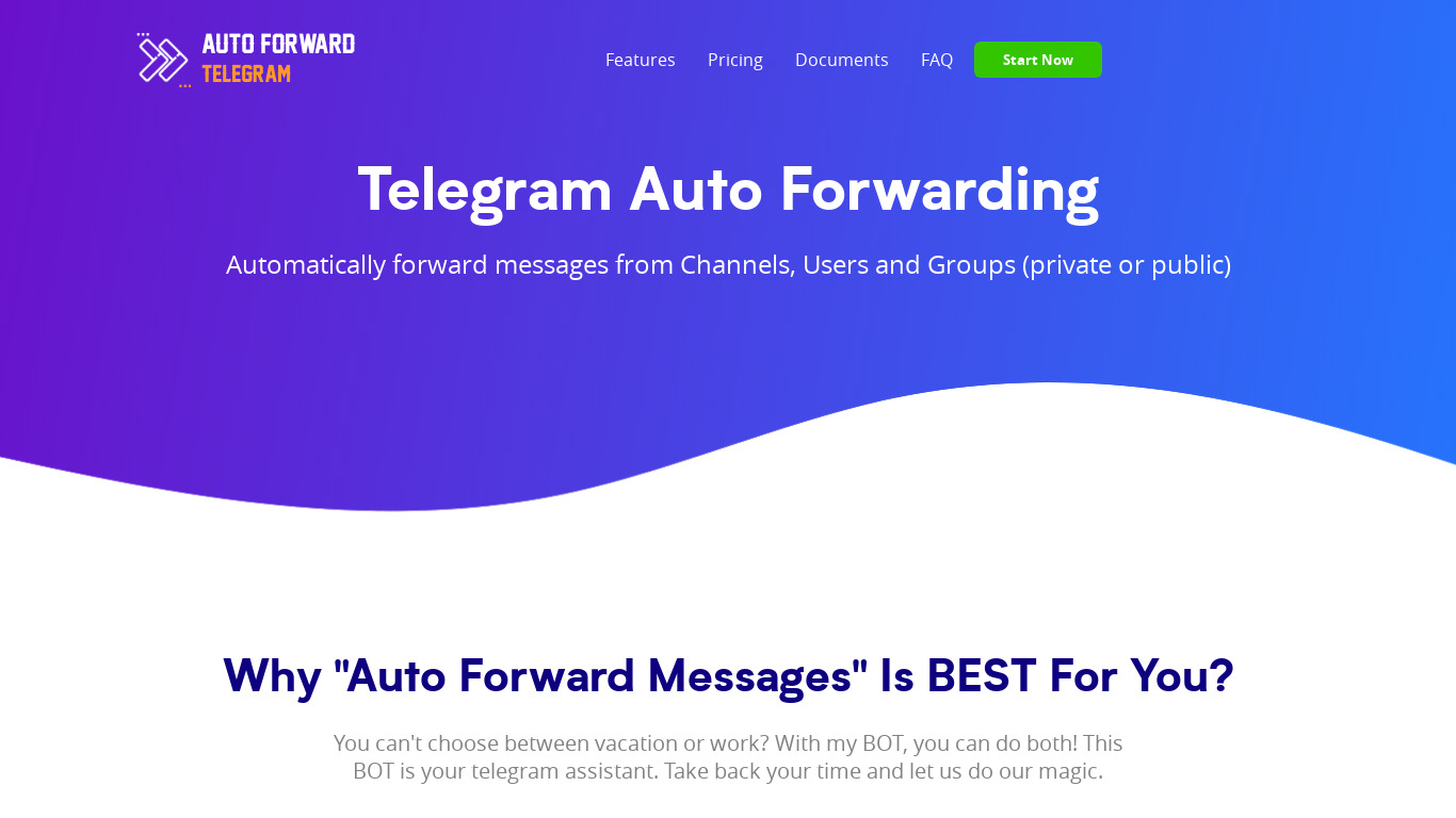Telegram Auto Forwarding Landing page