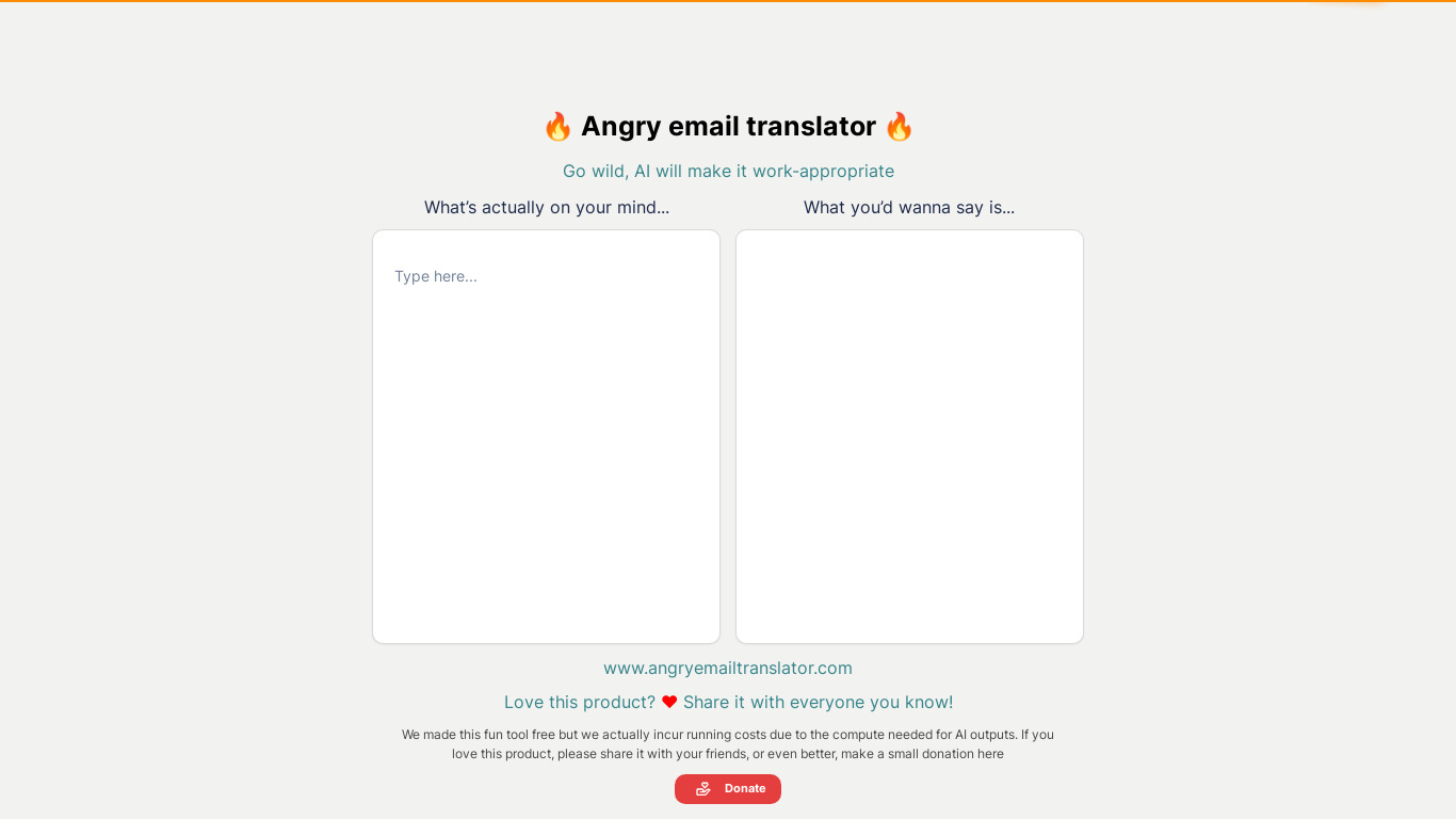 Angry Email Translator Landing page