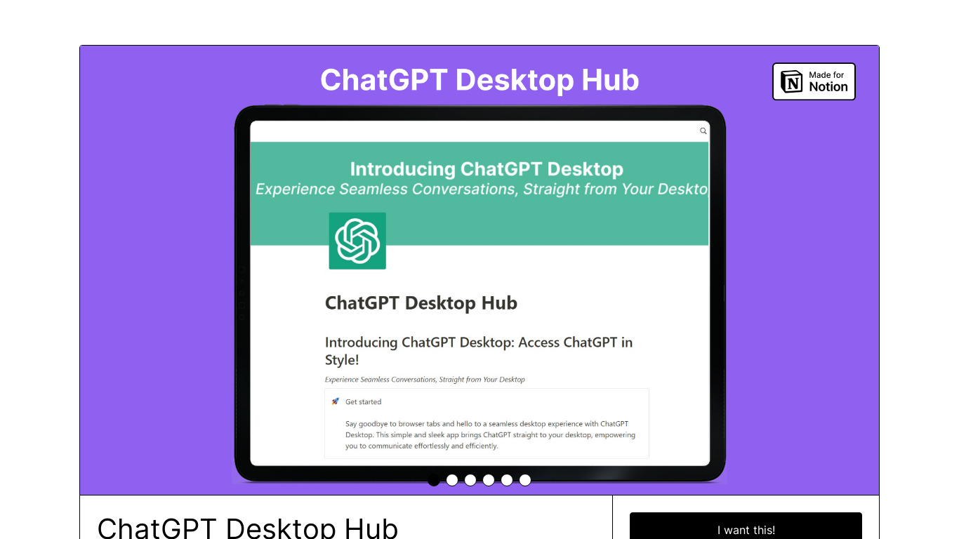 ChatGPT Desktop Hub Landing page