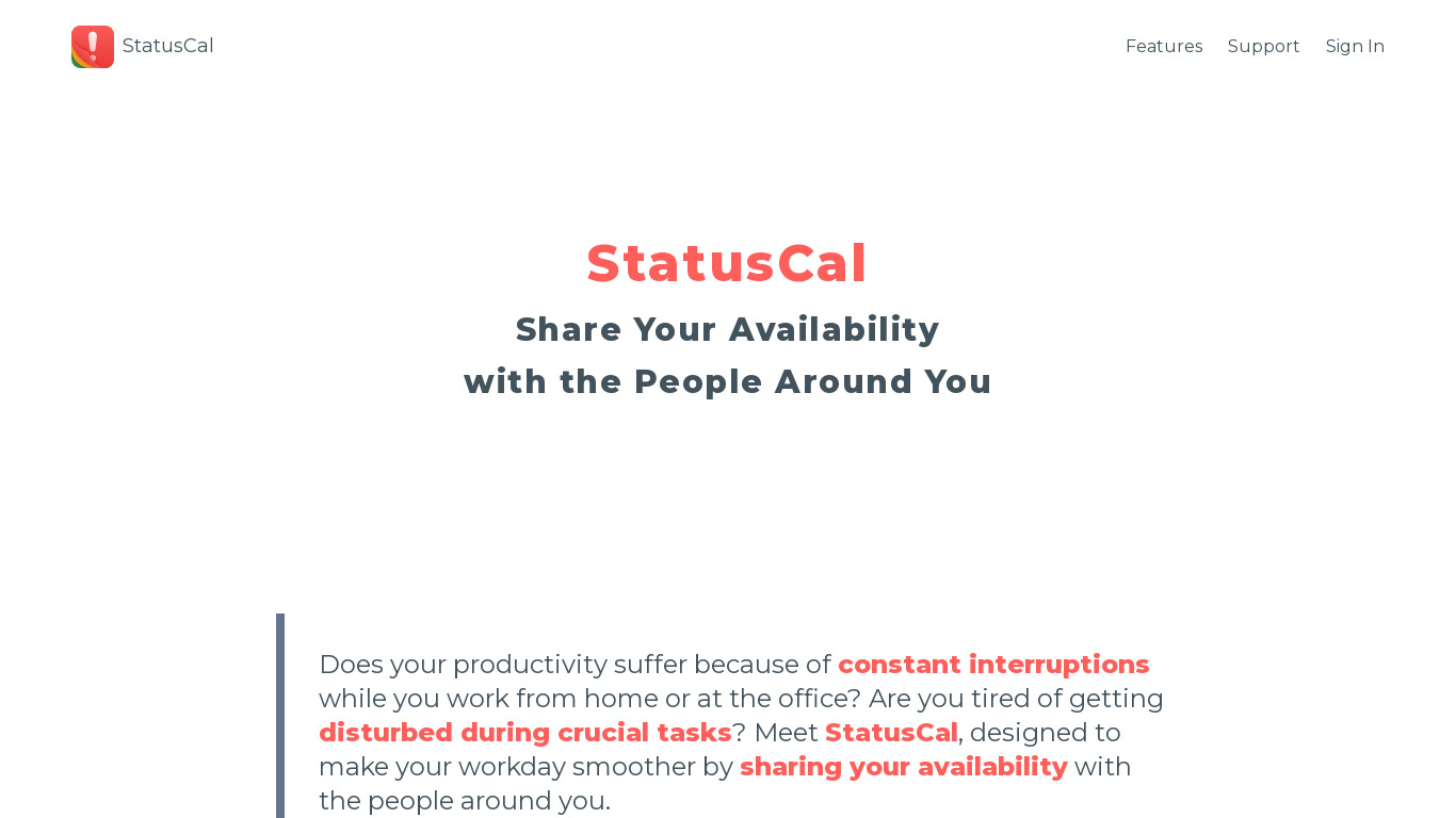 StatusCal Landing page