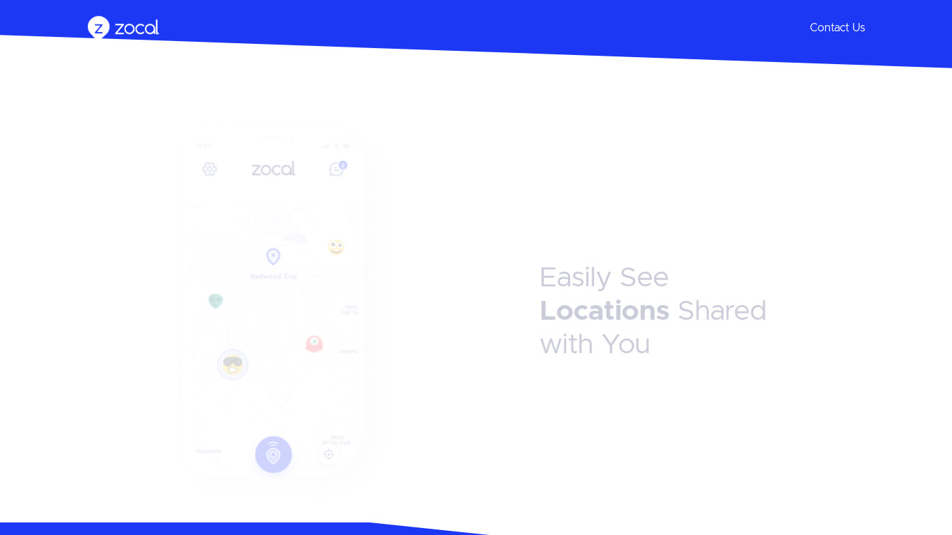 Zocal - Live Location Sharing Landing page