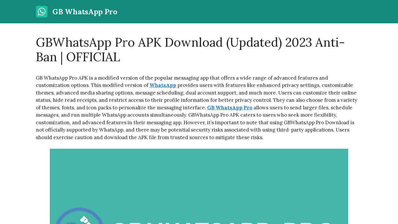 GB WhatsApp Pro APK Download Landing page