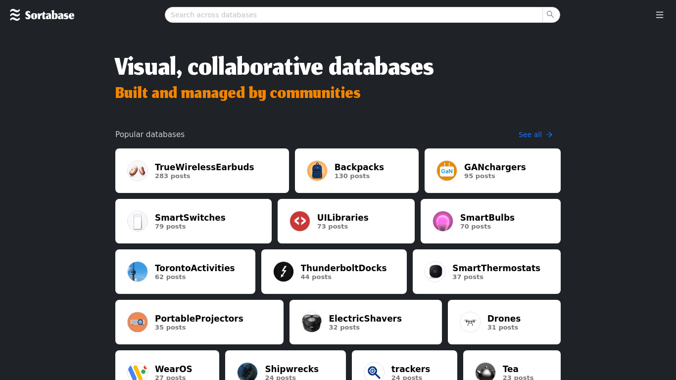 Sortabase Landing page