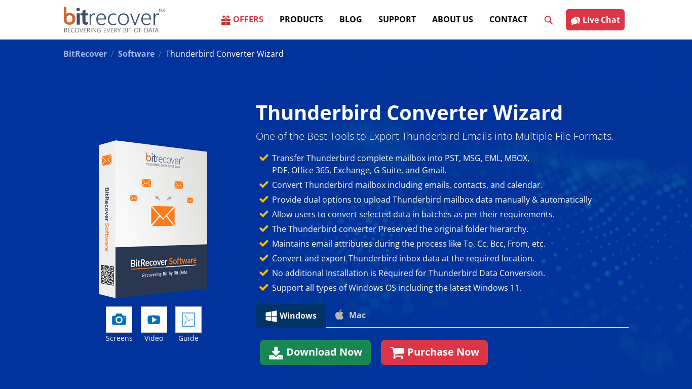 BitRecover Thunderbird Converter Wizard Landing page