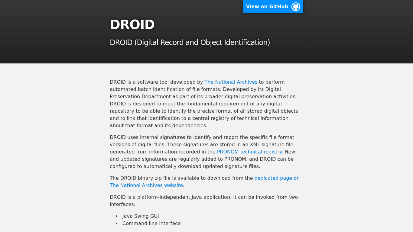 DROID Landing page