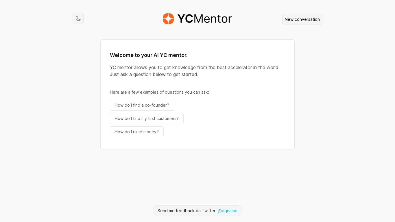 YC Mentor Landing page