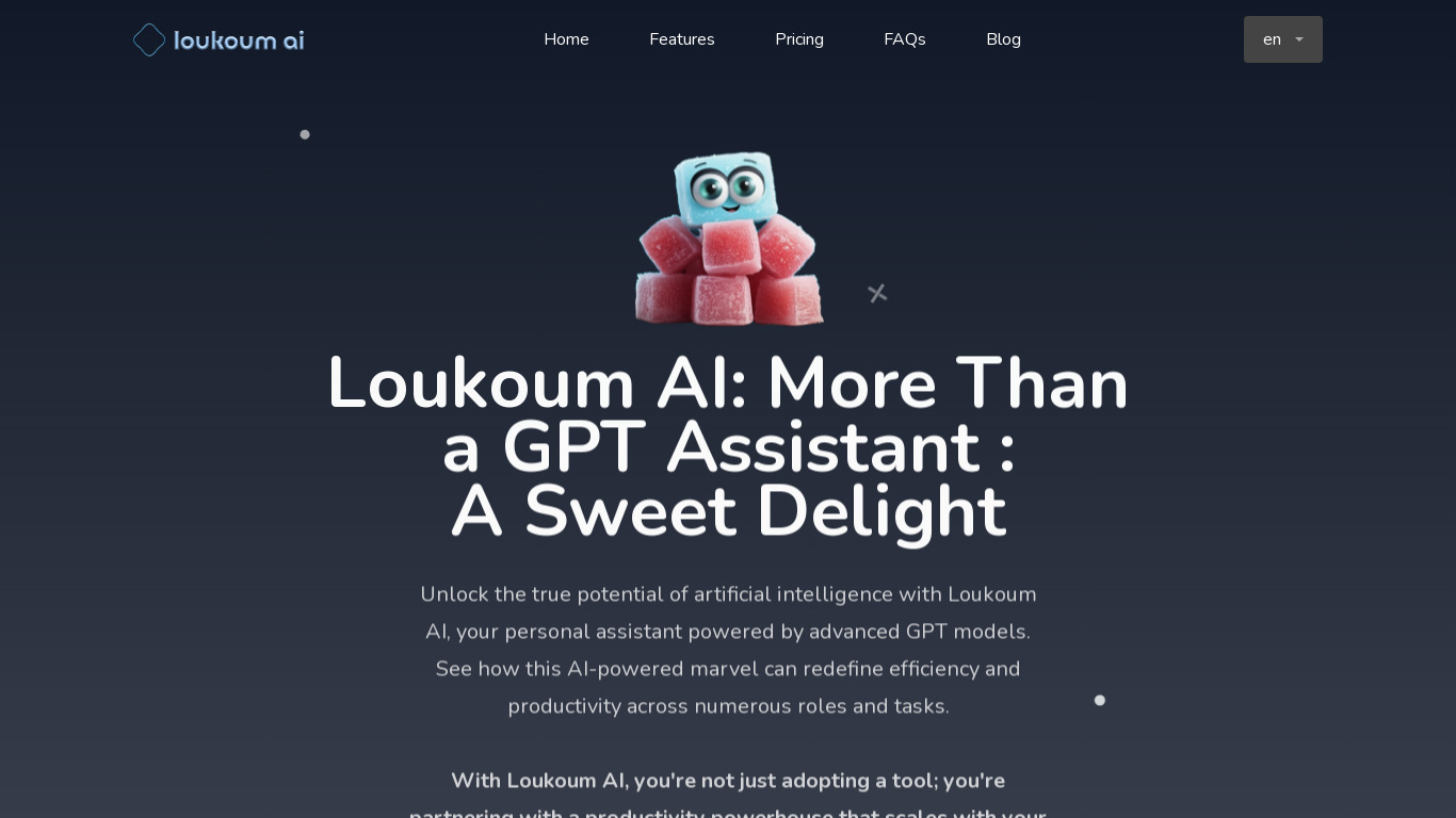 Loukoum.ai : Sweet GPT Assistant Landing page