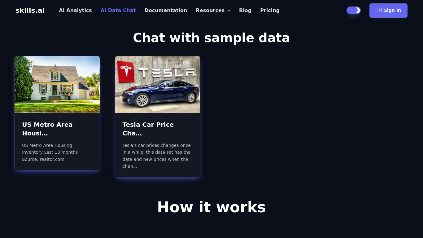 AI Data Chat by skills.ai Landing page