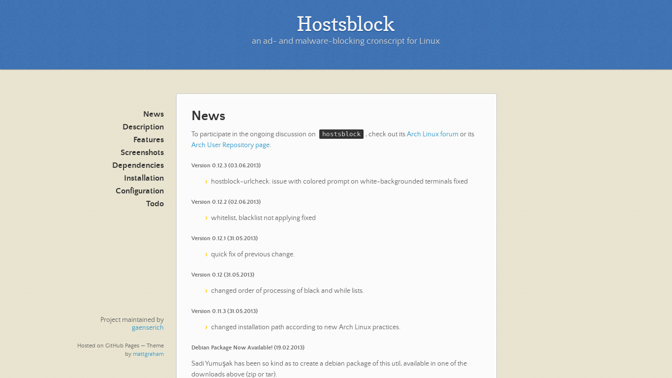 Hostsblock Landing page