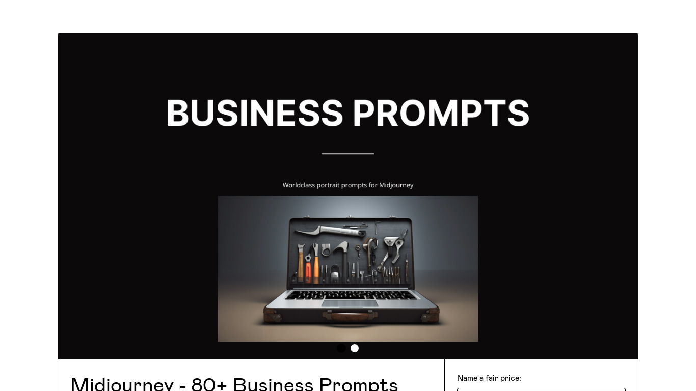Midjourney - 80+ Business Prompts Landing page
