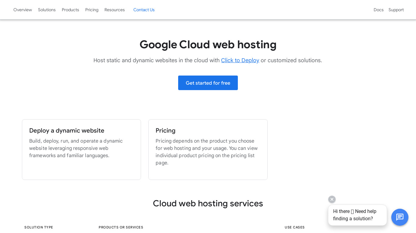 Google Cloud Hosting Landing page