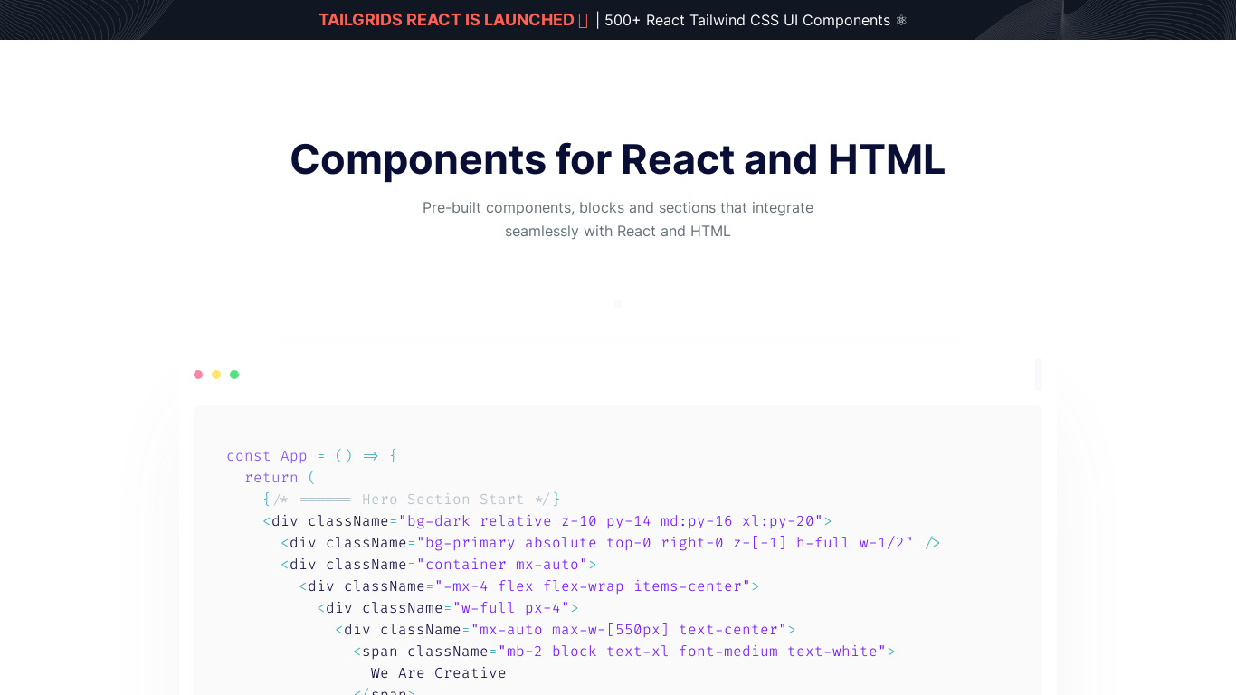 TailGrids React Landing page