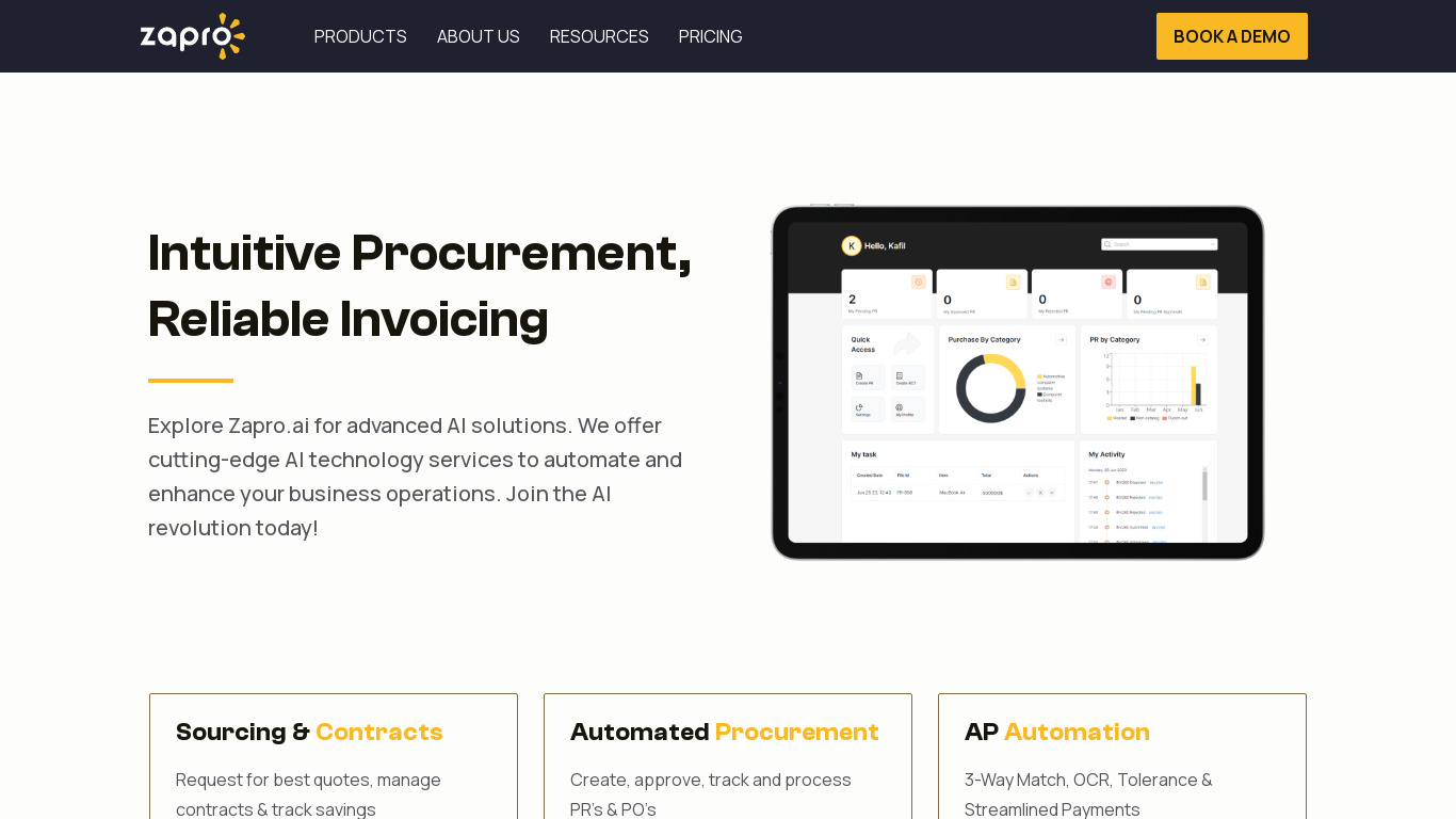 ZAPRO AI Landing page