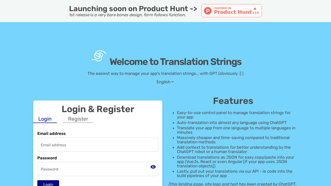 Translations Strings Landing page