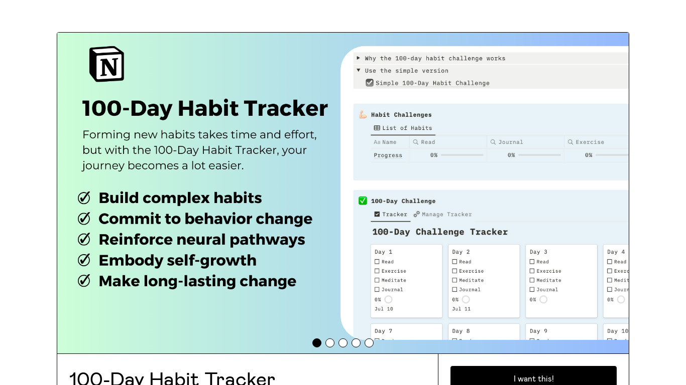 100-Day Habit Tracker Landing page