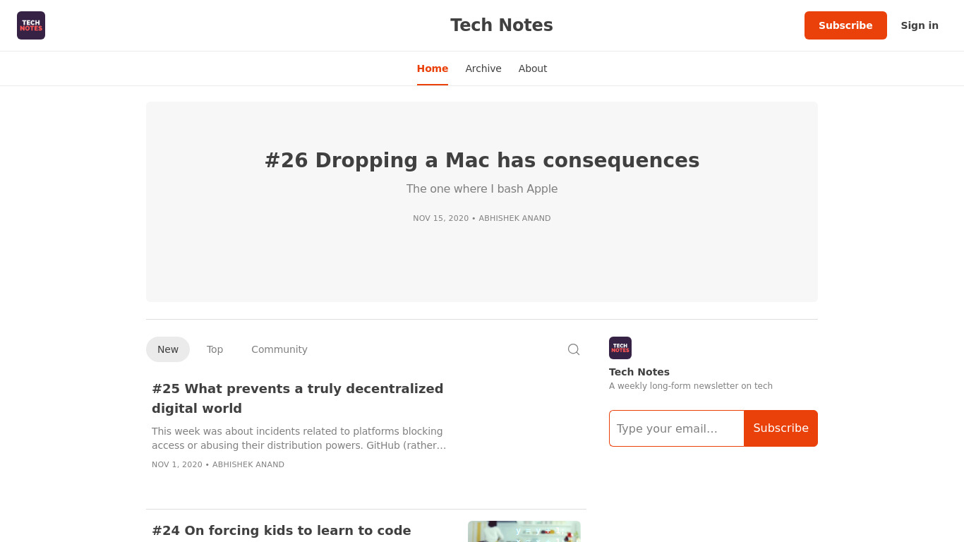 Tech Notes Landing page