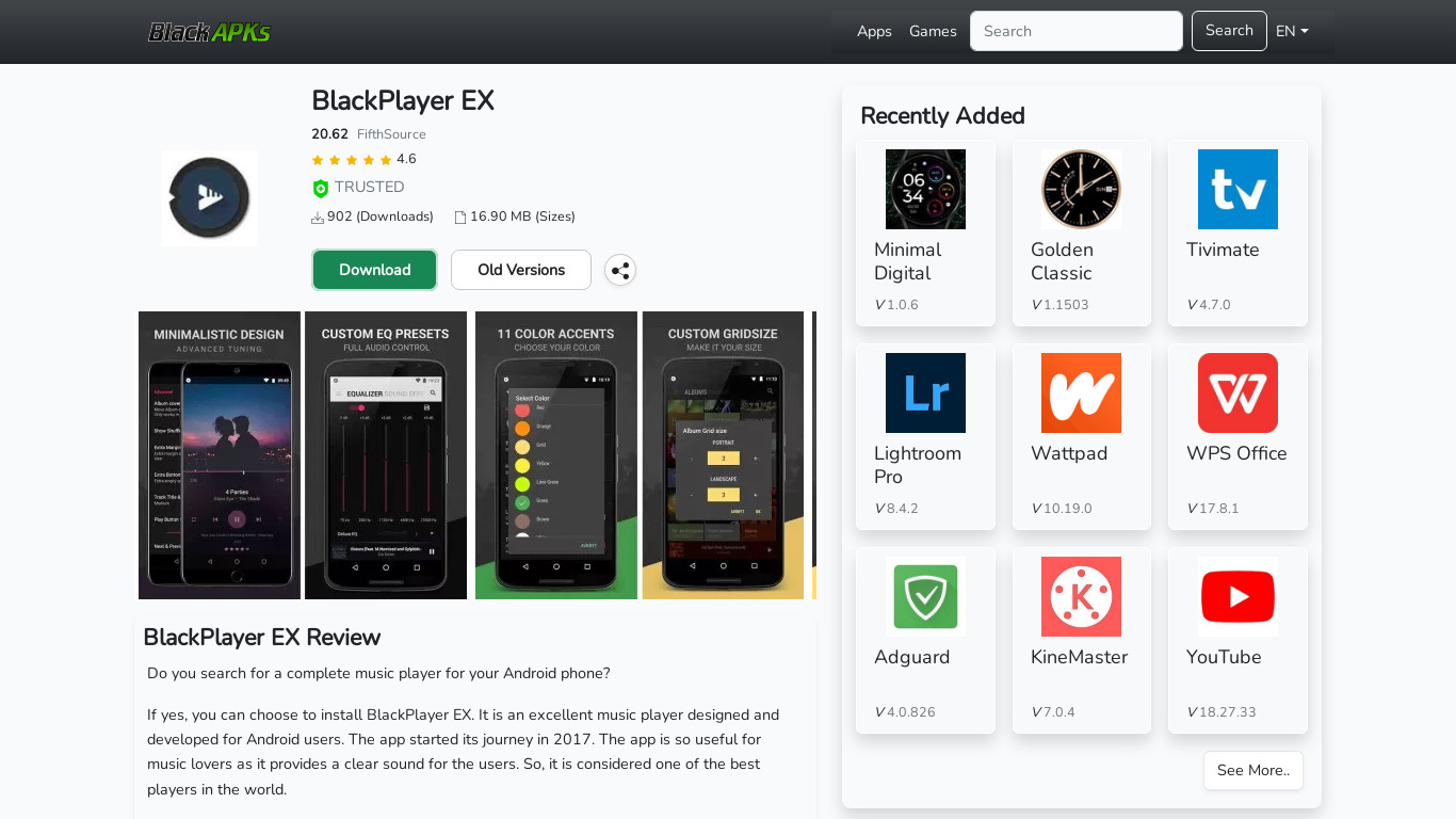 BlackPlayer EX Music Player Landing page