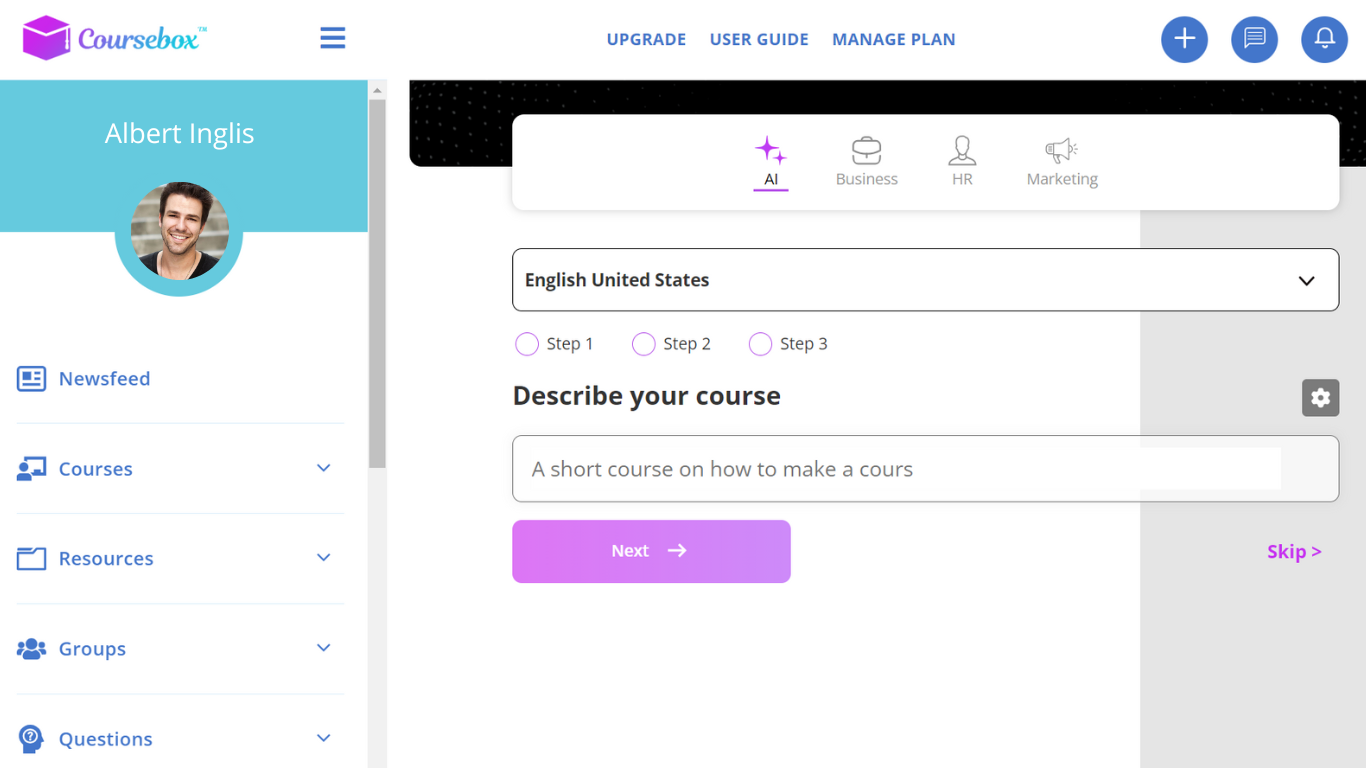 Coursebox AI Landing page