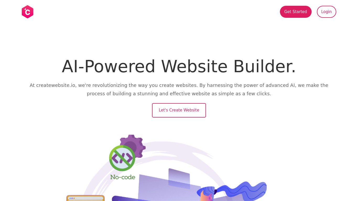 createwebsite.io Landing page