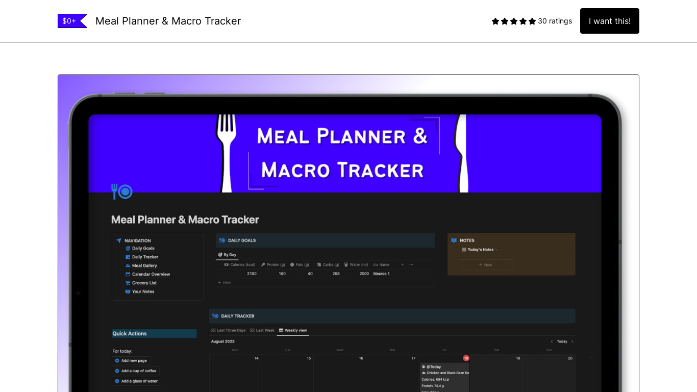 Meal Planner & Macro Tracker Landing page