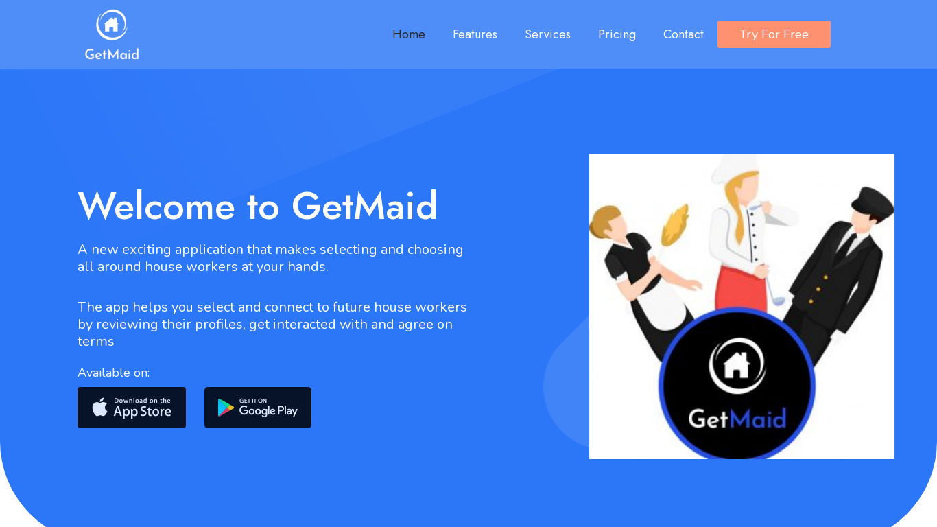 GetMaid: Hire Houseworkers Landing page