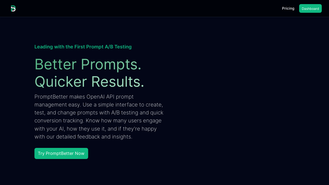 PromptBetter Landing page