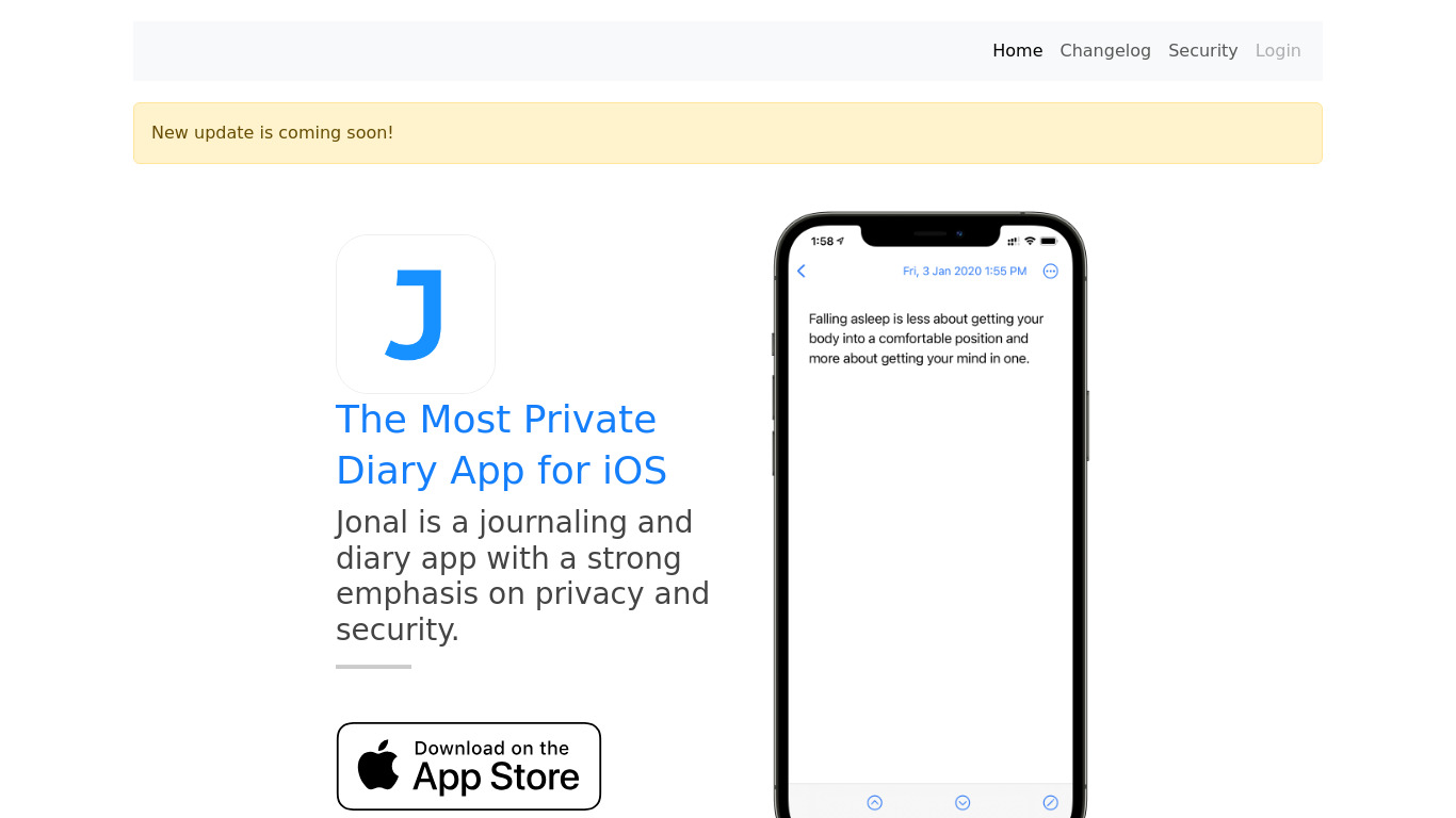 Jonal App Landing page