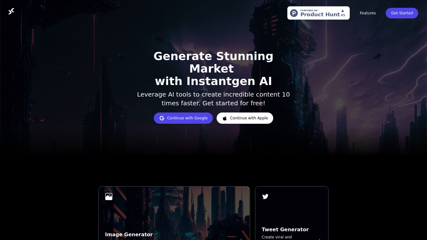 Instantgen AI Landing page