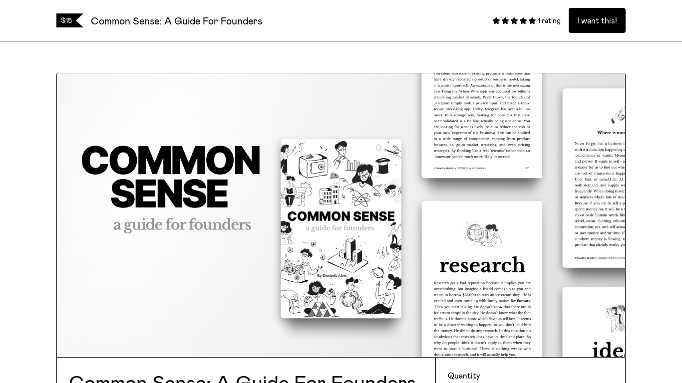 Common Sense: A Guide for Founders Landing page