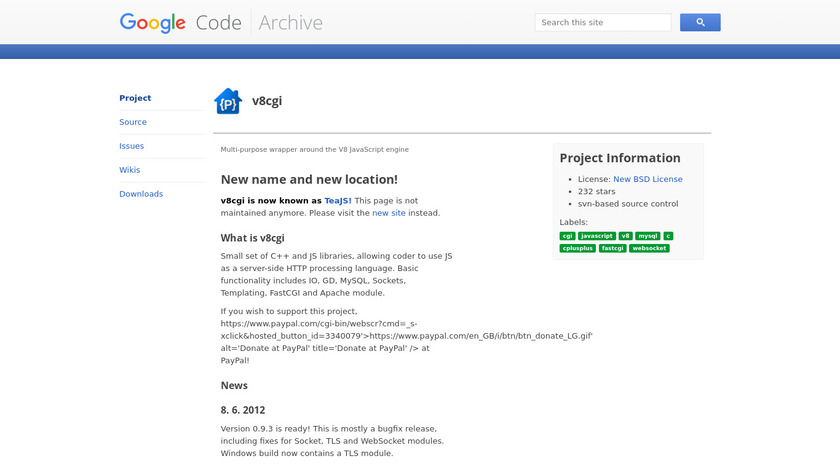 V8cgi Landing Page