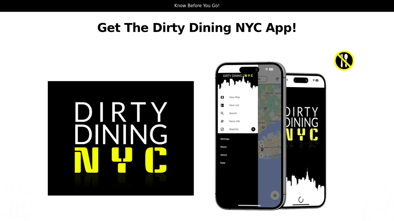 Dirty Dining NYC App Landing page