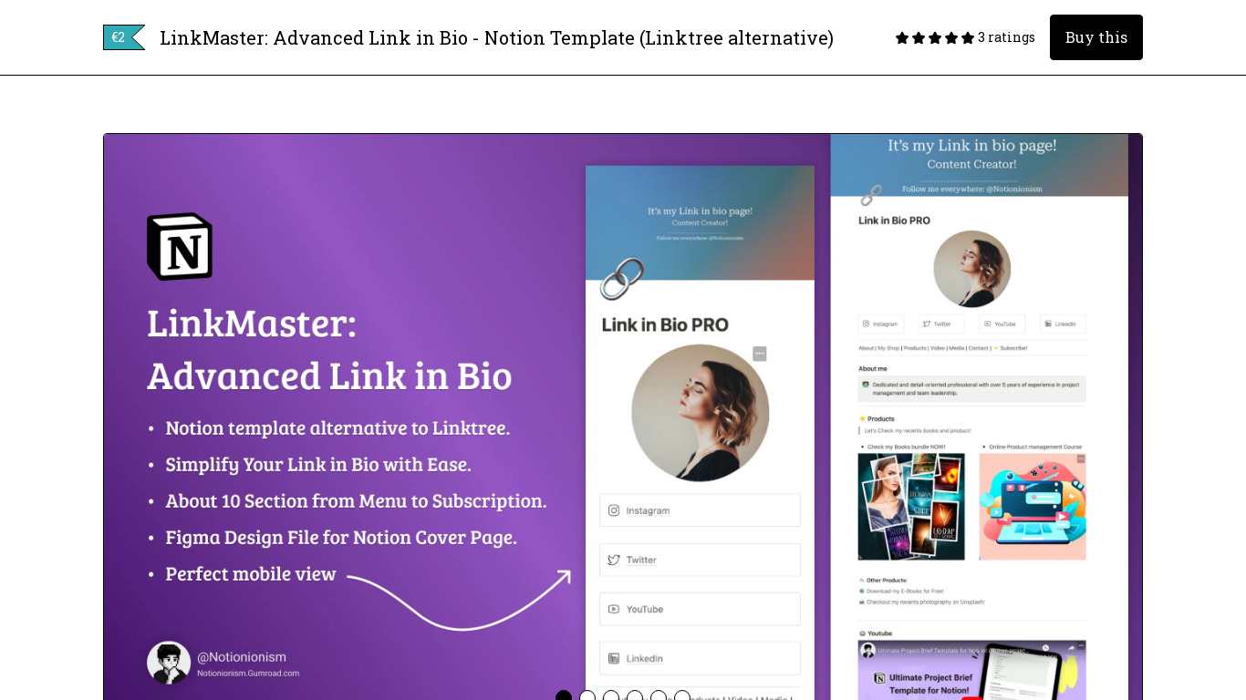 LinkMaster: Link in Bio Notion Template Landing page