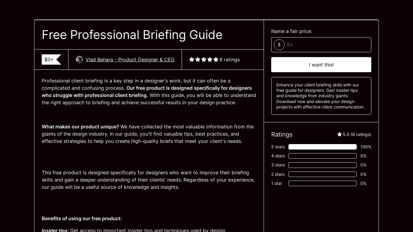 Free Professional Briefing Guide Landing page