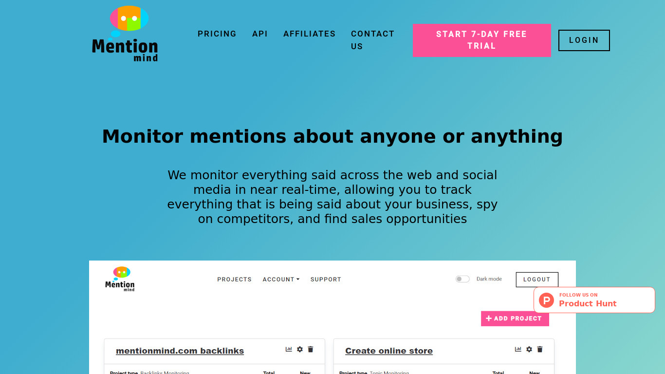 Mention Mind Landing page