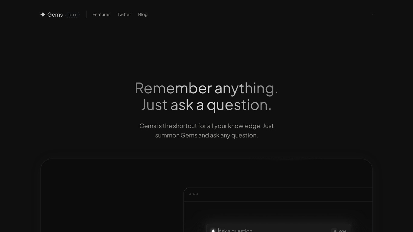 Gems – Your AI Knowledge Assistant Landing page