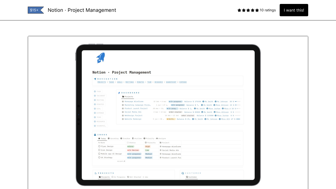 Notion · Project Management Landing page